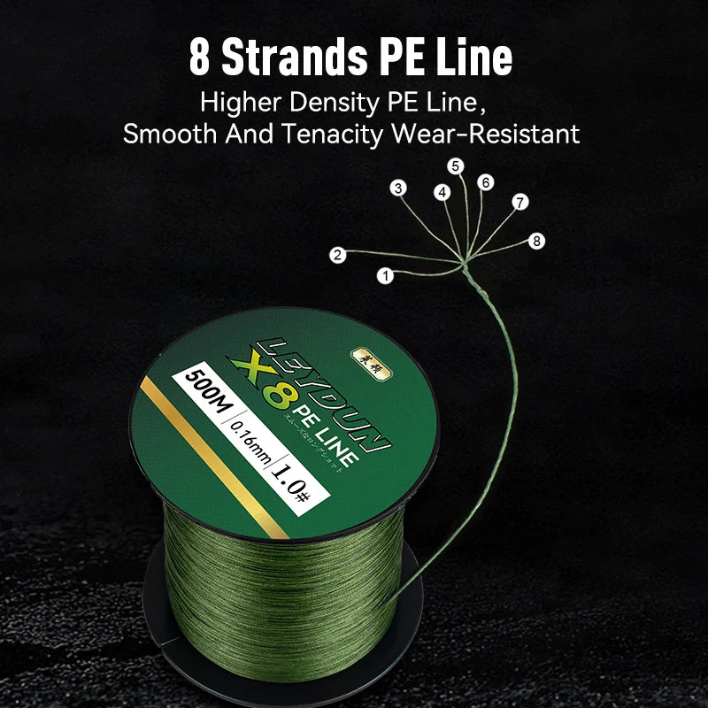 LEYDUN 500m 8-Strand Braided PE Fishing Line – Ultra Strong, Smooth & Durable Multifilament Line