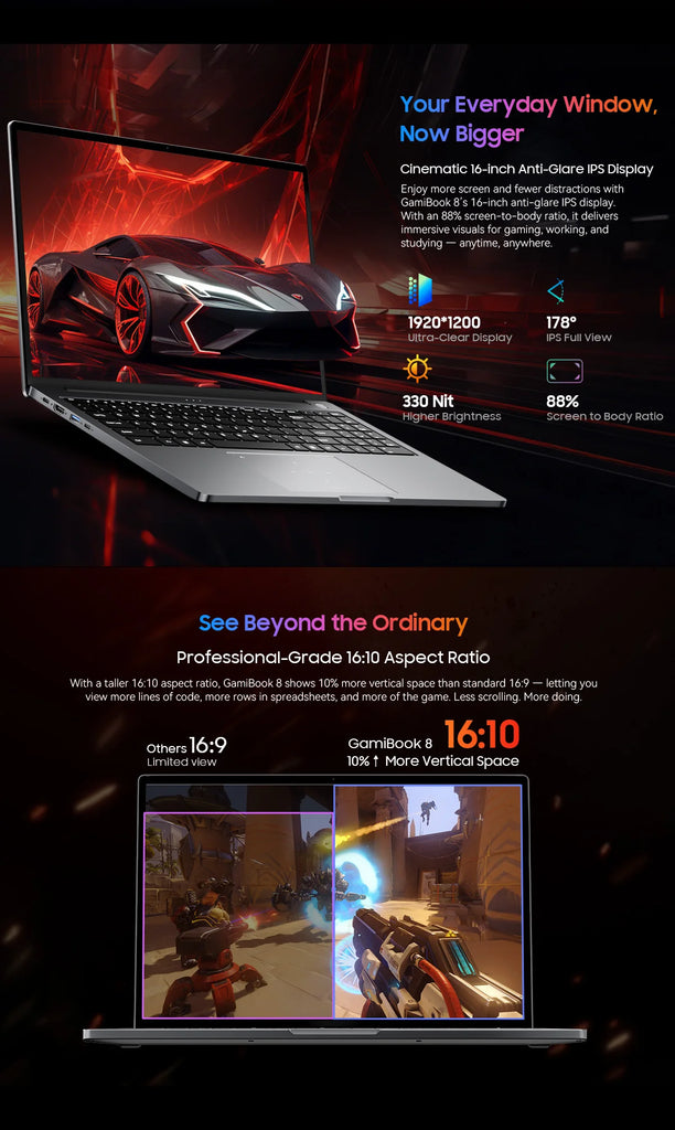 Blackview GamiBook 8 Laptop 16" AMD Ryzen 7 7735HS 16GB DDR5 512GB SSD Windows 11 Pro Wi-Fi 6