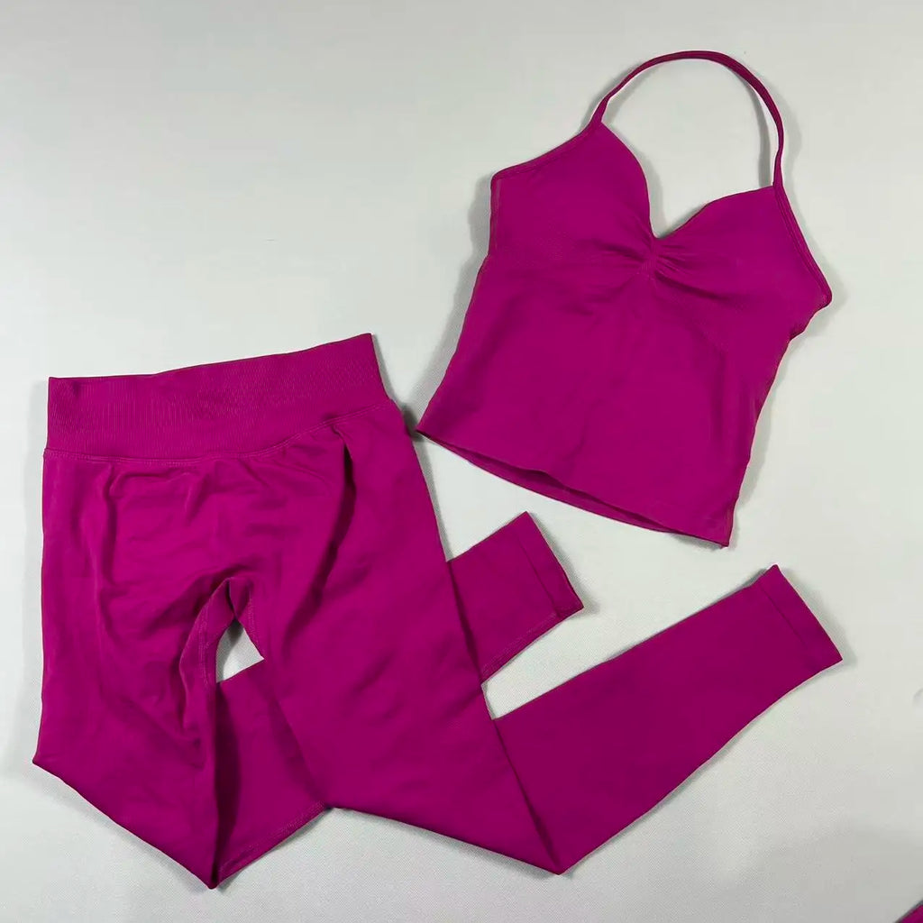 Women’s Seamless Yoga Gym Set – Backless Tank Top & High Waist Scrunch Shorts (2PCS)