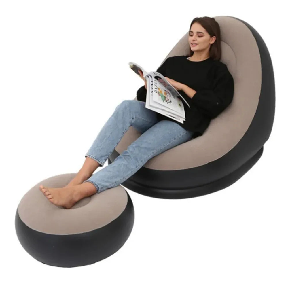Lazy Inflatable Lounge Chair for Adults – Folding Portable Sofa with Foot Stool, Air Couch for Living Room & Bedroom
