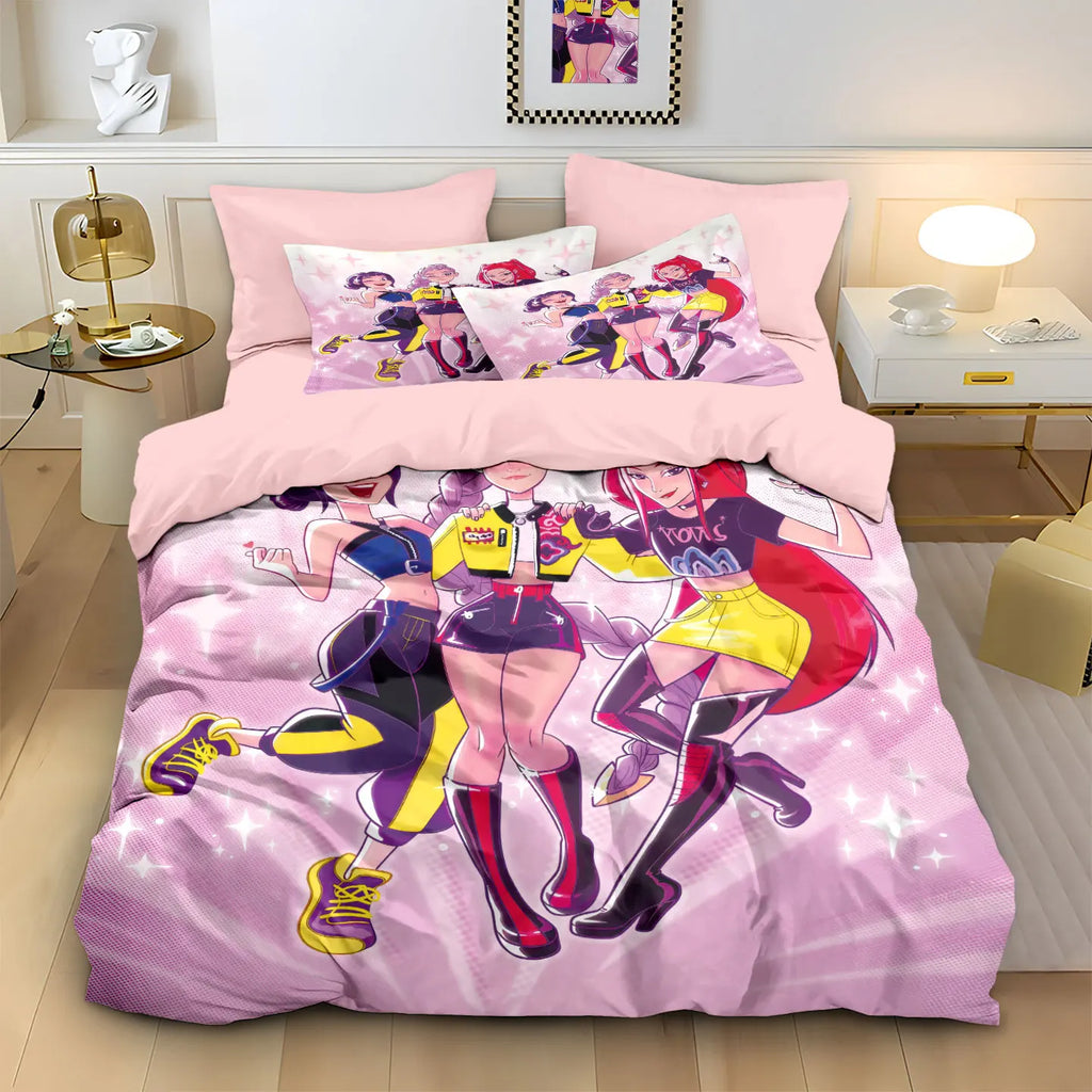 3pcs K-Pop Bedding Set Demon Hunters Colorful Print Polyester Duvet Cover with Pillowcases