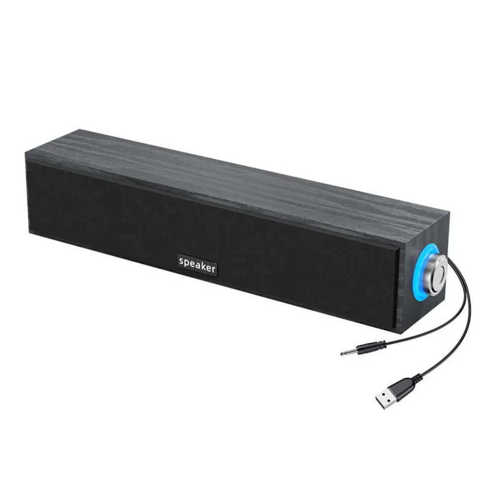 Long Strip USB Wired & Bluetooth Wooden Dual Speakers – Small Desktop Sound Bar with Heavy Bass