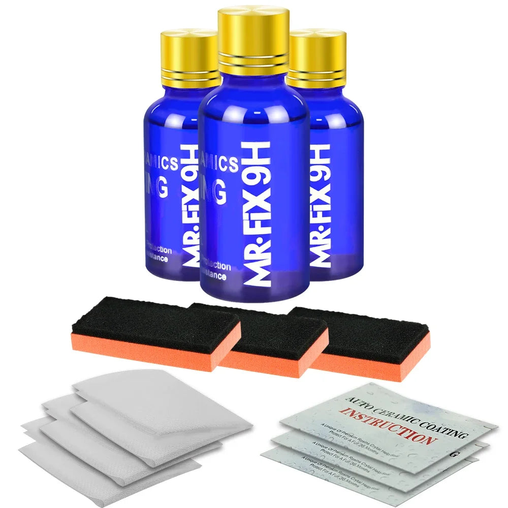 3PCS 9H Car Liquid Ceramic Coat Super Hydrophobic Glass Coating Set – Polysiloxane Nano Materials for Cars