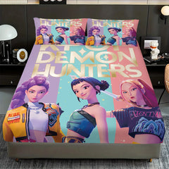 3pcs K-Pop Demon Hunters Printed Coreless Bed Sheet Set – Multi Size Soft Bedroom Bedding