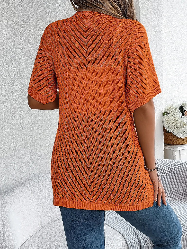 Casual Hollow Out Knitted Short Sleeve Cardigan for Women