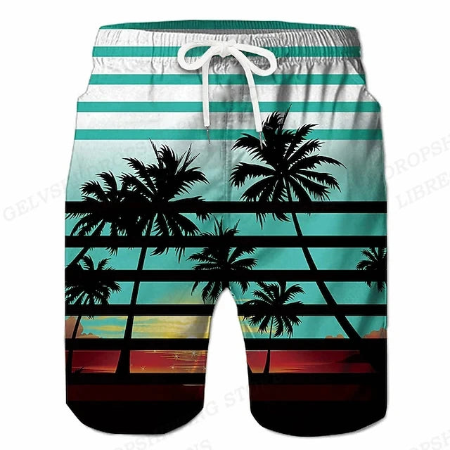 Kids 3D Coconut Tree Surfing Board Shorts – Boys & Girls Beach Swim Trunks