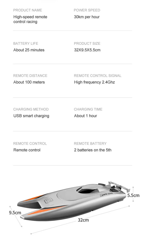 2.4G RC High Speed Racing Boat – Waterproof Double Motor Speedboat Toy (Model 805)