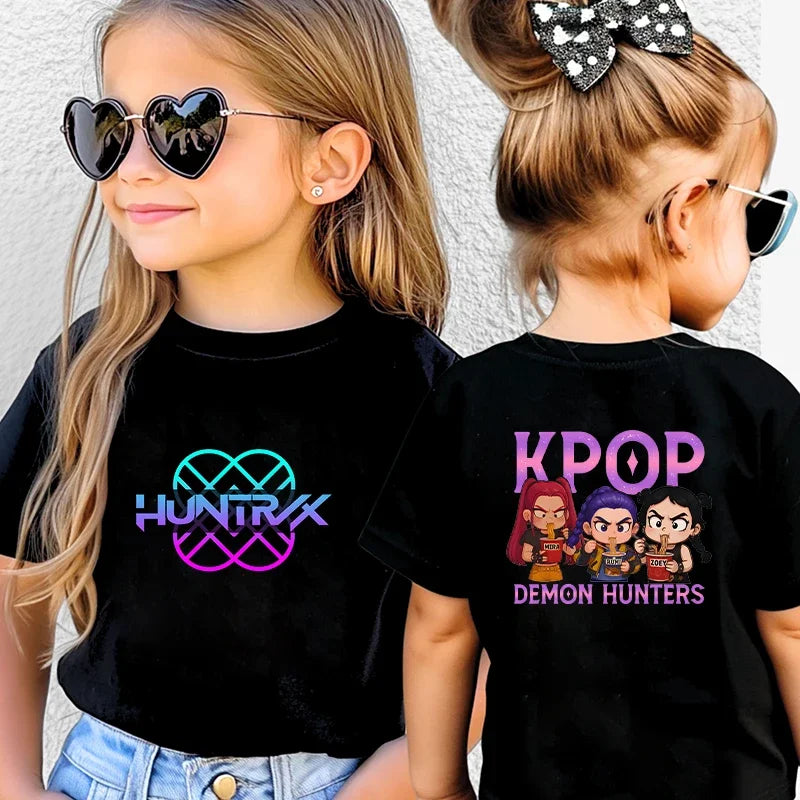 K-Pop Korean Wave Demon Hunter Kids 100% Cotton T-Shirt – Summer Street Style Cartoon Tee for Boys and Girls