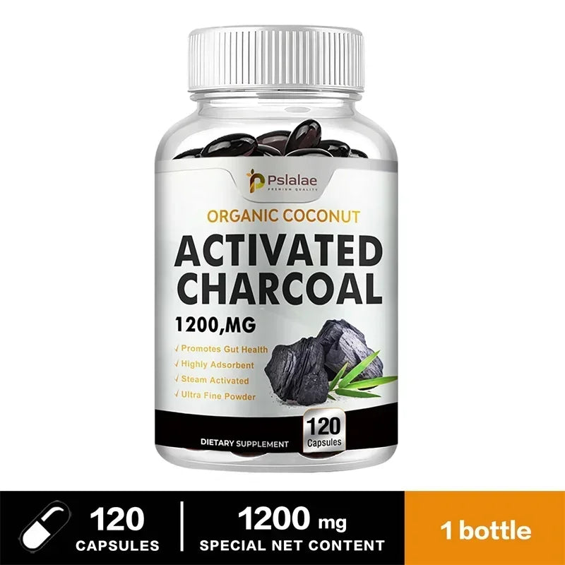 Activated Charcoal Capsules for Gut Health, Bloating and Gas Relief – Digestive Detox and Colon Cleanse Supplement – 30/60/120 Capsules