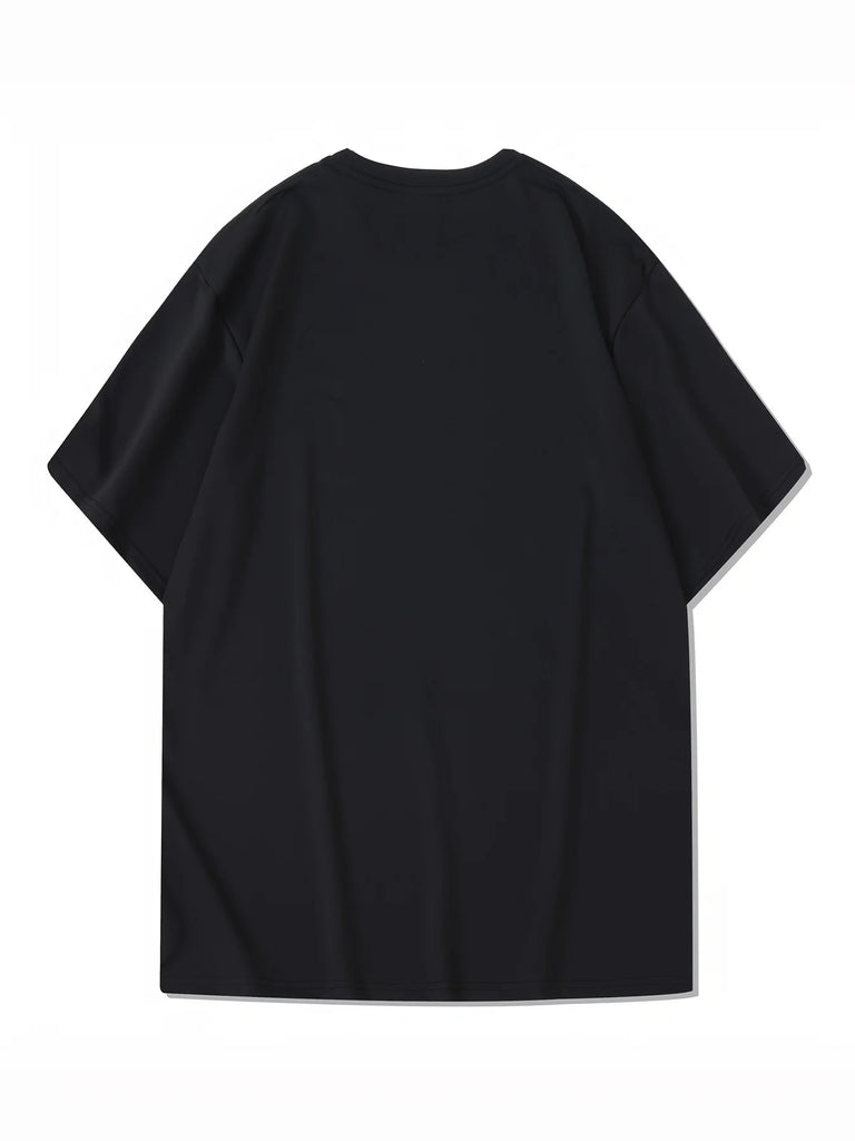 Men's Summer Cotton Casual Sports T-Shirt with Mountain Print, Short Sleeve, Round Neck