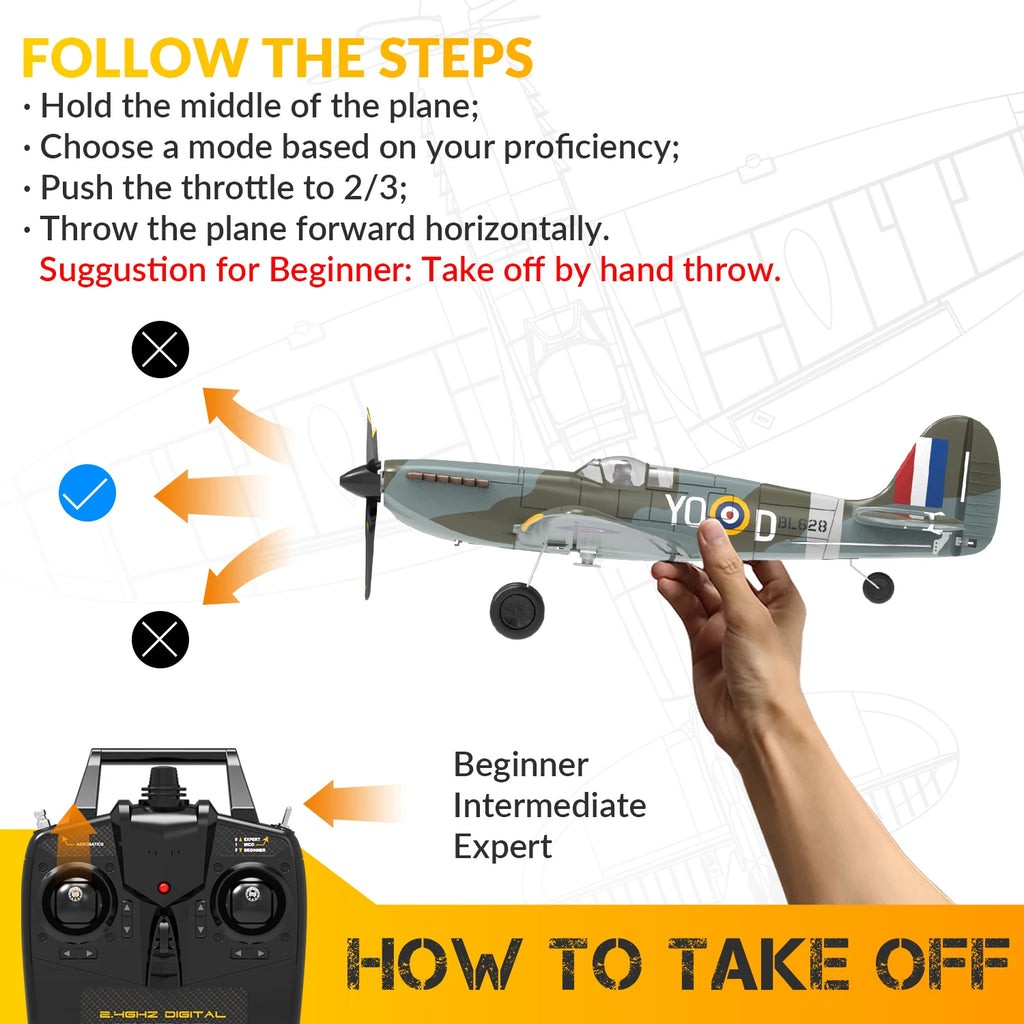 Volantex Spitfire RC Fighter Plane 400mm EPP Warbird – 4CH 2.4GHz RTF with XPilot Stabilization & One-Key Aerobatics