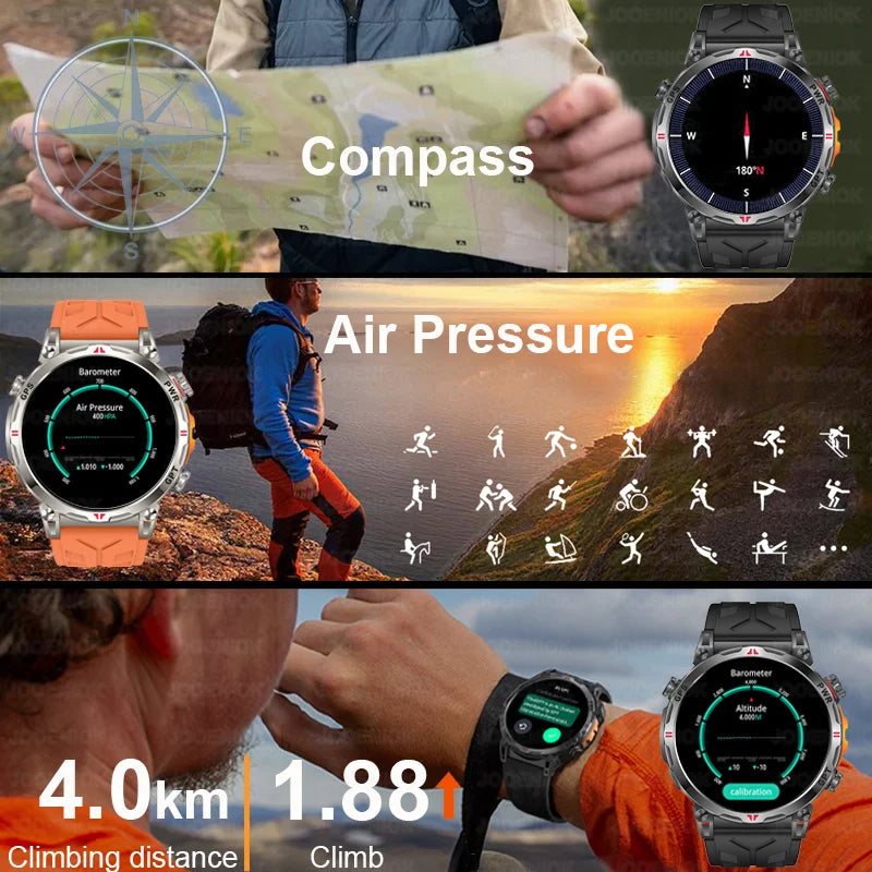Outdoor Sports Smartwatch for Men – GPS, 1.56-inch AMOLED, 5ATM Waterproof, 650mAh Battery, Compass & HD Call