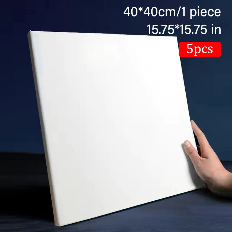 5pcs White Blank Square Artist Canvas Wooden Frame Cotton Boards for Oil, Acrylic & Watercolor Painting