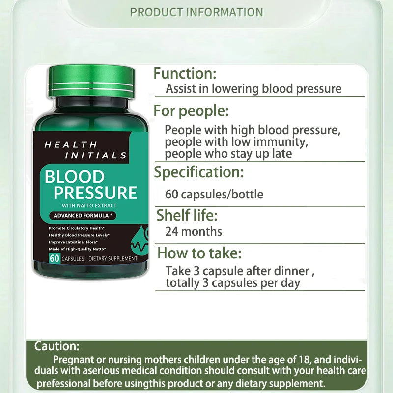 Nattokinase Capsules – Blood Vessel Cleanse, Dissolve Blood Clots, Lower Blood Pressure, Prevent Arteriosclerosis, Improve Vascular Health – 60 Capsules