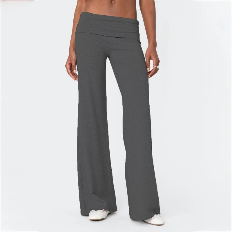 Casual Wide Leg Sweatpants for Women – Fold Over Low Rise Flare Yoga & Lounge Pants