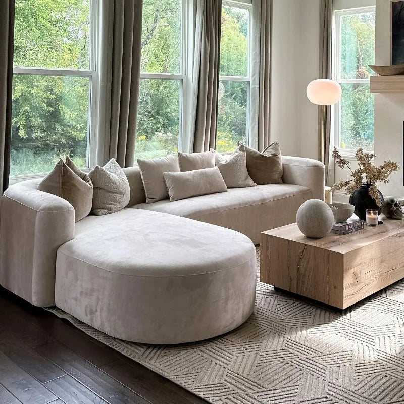 European Minimalist Luxury Living Room Sofa - Comfortable L-Shaped Velvet Sectional for Small Apartments