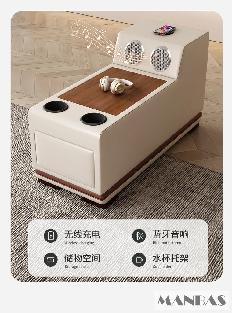 MINGDIBAO Italian Genuine Leather L-Shaped Sofa Set with Adjustable Headrests, Bluetooth Speaker & Wireless Charging