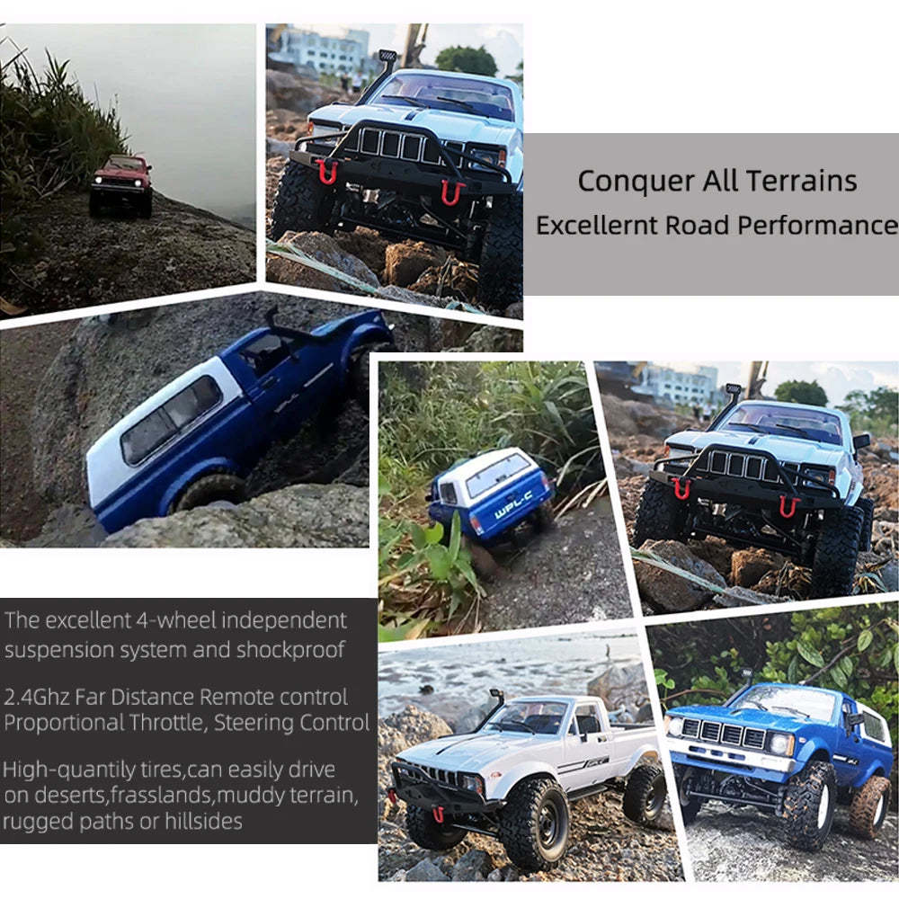 WPL C24-1 1:16 Scale 4WD RC Rock Crawler Truck with LED Lights – 2.4G Remote Control Off-Road Buggy
