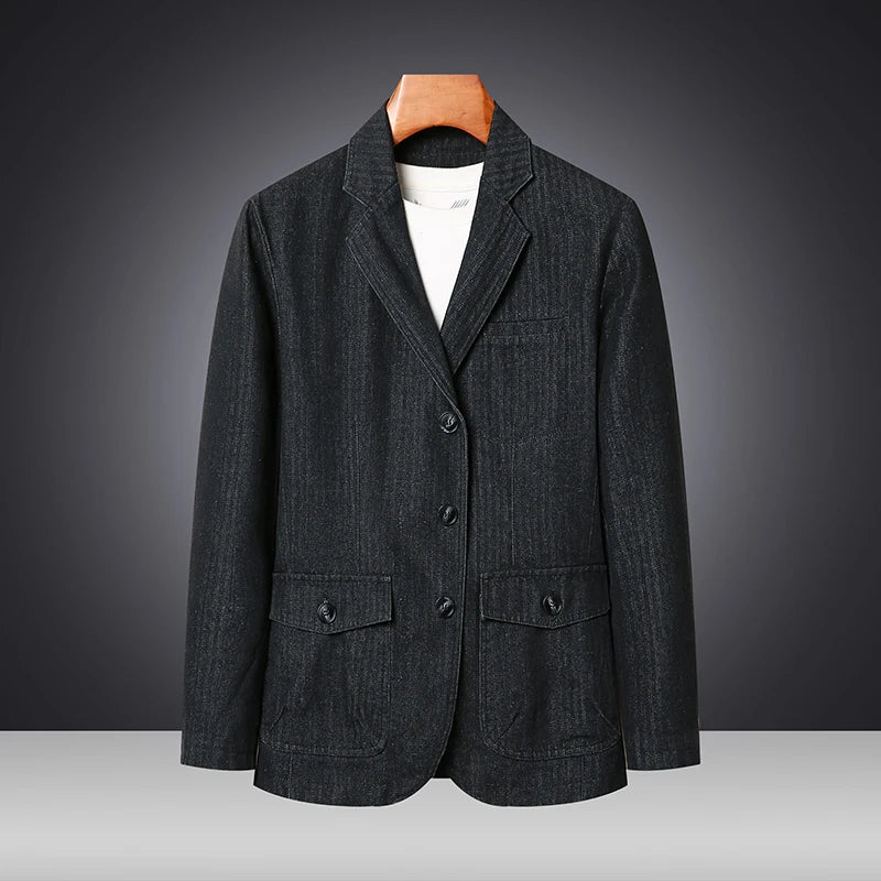 Men’s Solid Denim Jacket – Vintage Casual Slim Fit Cotton Blazer