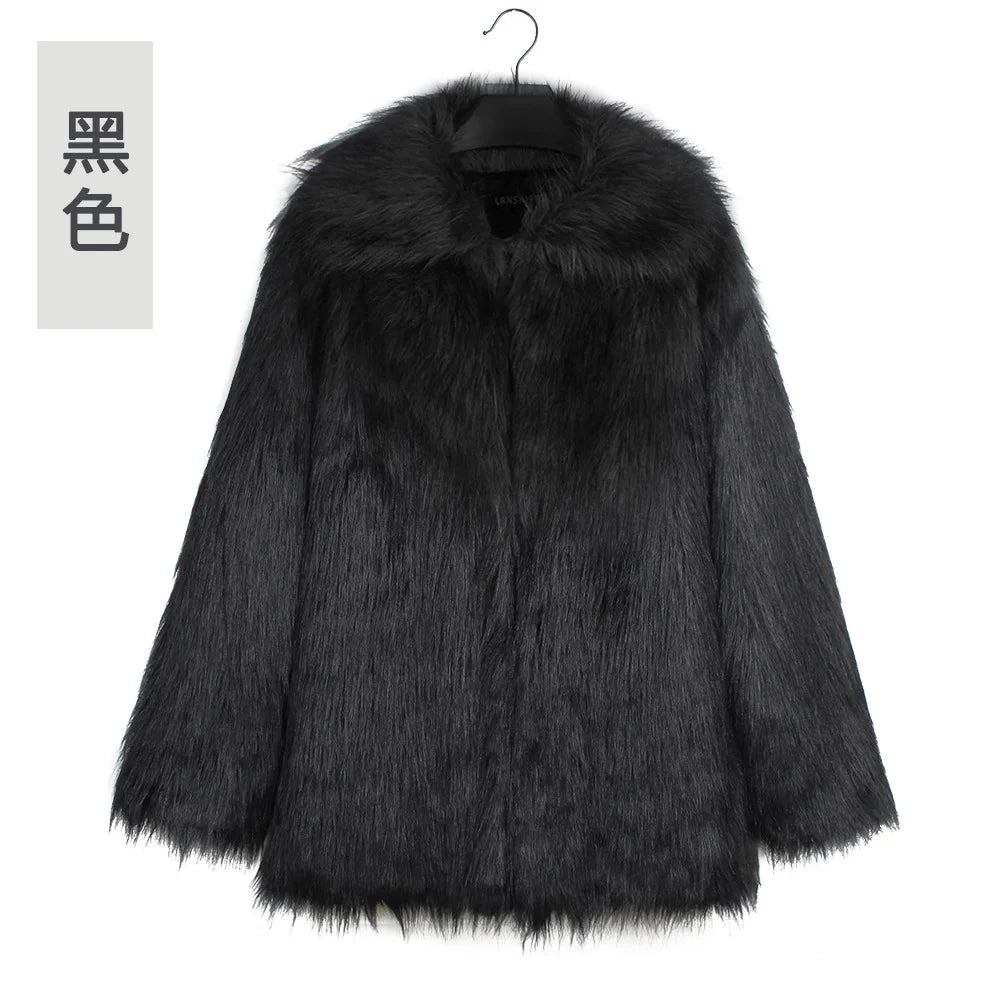 Men’s Faux Fox Fur Jacket Coat – Thick Shaggy Winter Outerwear