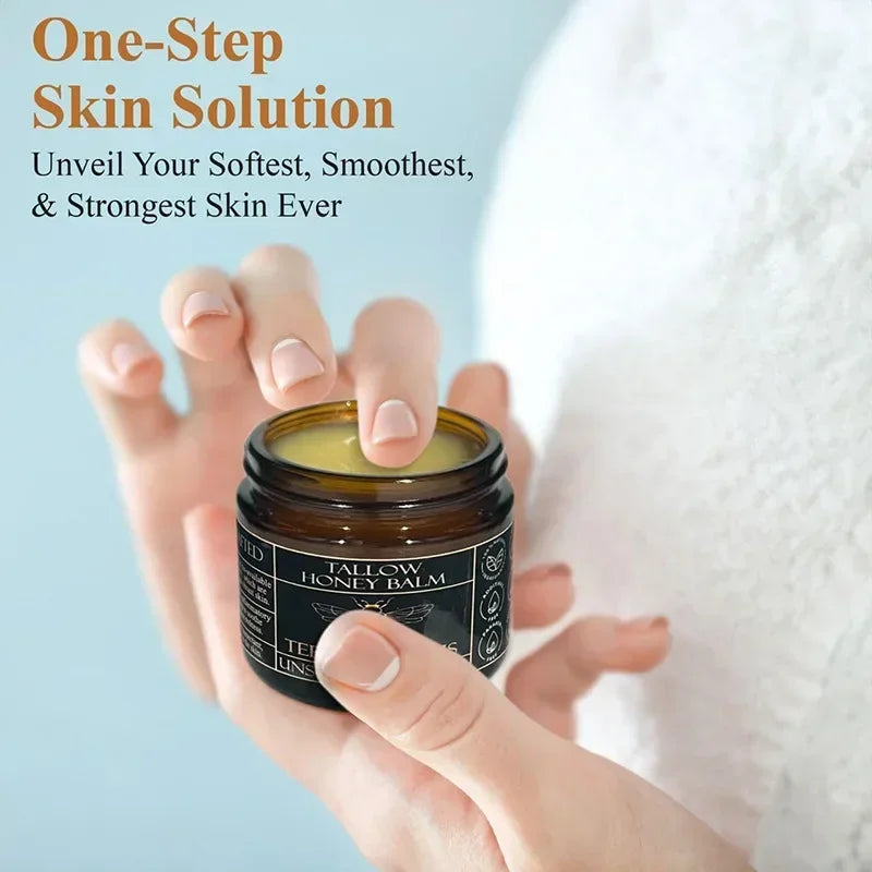 Organic Grass Fed Beef Tallow Balm with Raw Honey Moisturizing Cream – Handmade All Natural Face and Body Moisturizer for Soft Smooth Skin