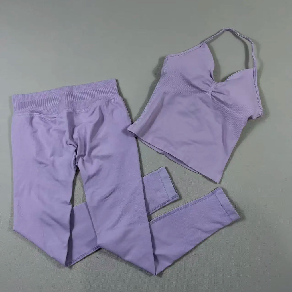 Women’s Seamless Yoga Gym Set – Backless Tank Top & High Waist Scrunch Shorts (2PCS)