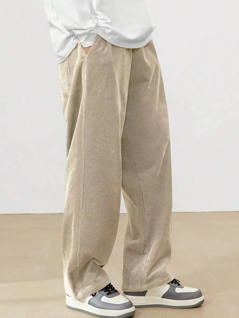 Autumn Men’s Corduroy Casual Pants – Loose Fit Straight Leg Streetwear with Elastic Waist