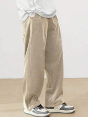 Autumn Men’s Corduroy Casual Pants – Loose Fit Straight Leg Streetwear with Elastic Waist
