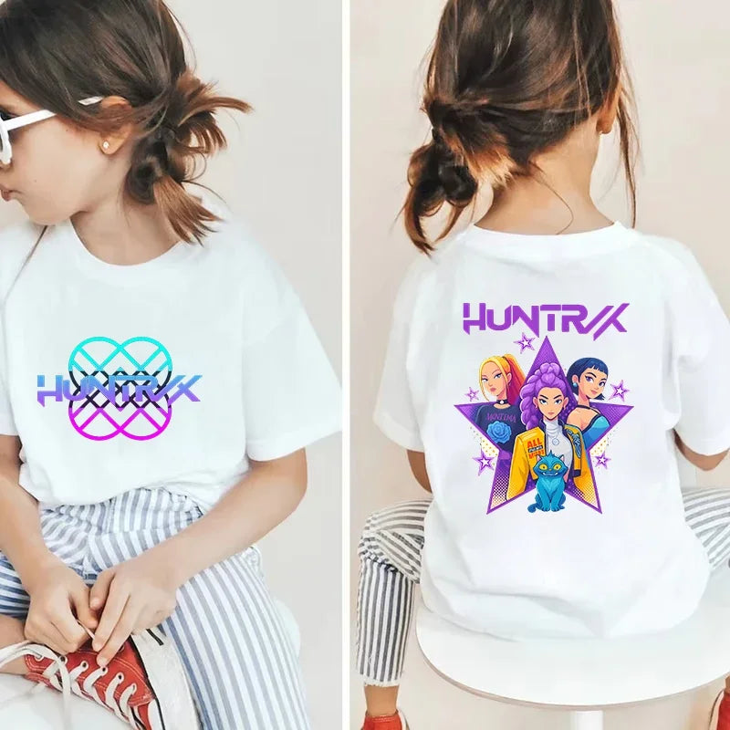 K-Pop Korean Wave Demon Hunter Kids 100% Cotton T-Shirt – Summer Street Style Cartoon Tee for Boys and Girls