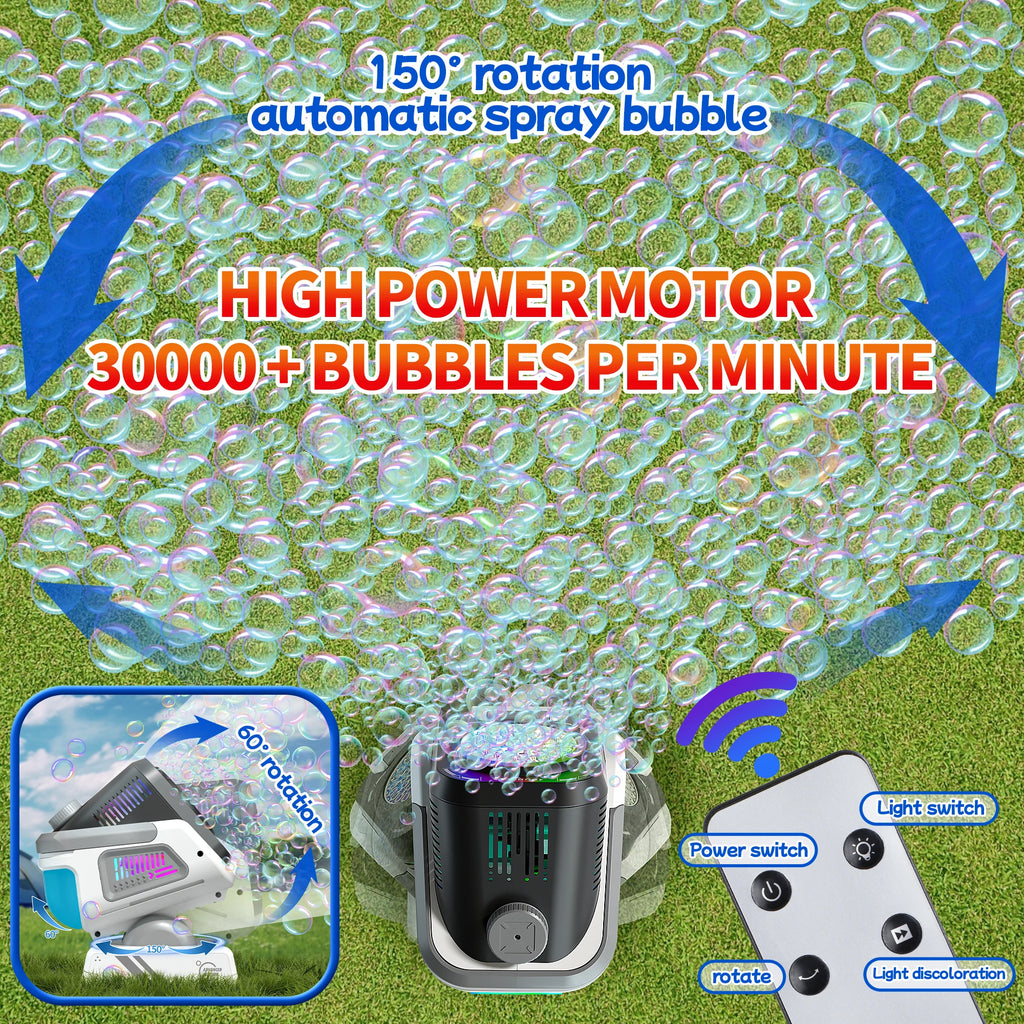 2025 Upgraded Bubble Machine with Remote Control, Automatic Rotation, RGB Lights, Rechargeable 1800mAh Battery, Type-C Charging – Kids & Party Fun