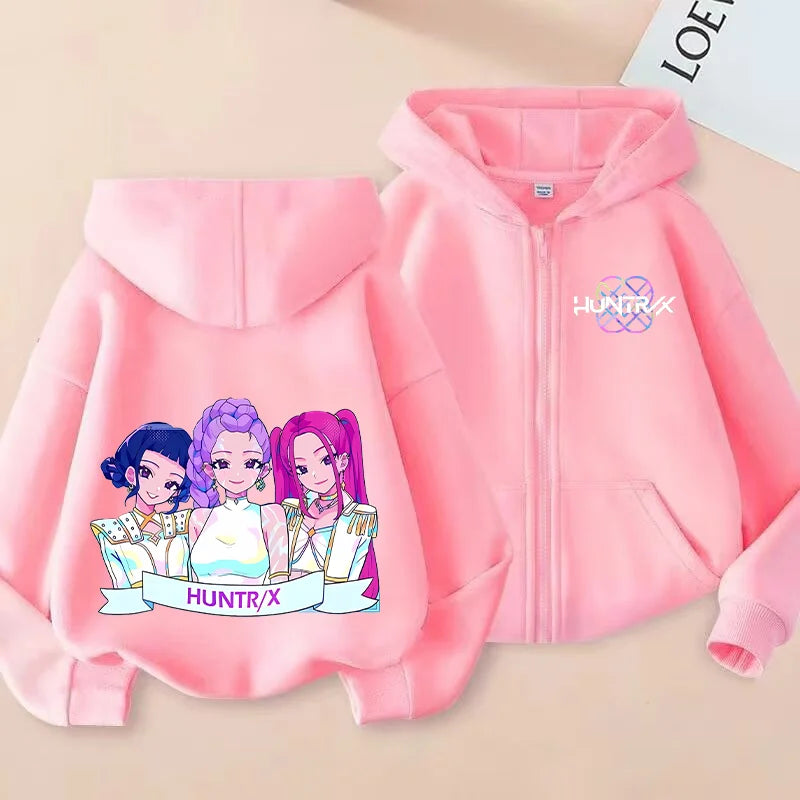 Movie Kpop Demon Hunters Zipper Hoodie for Kids – Unisex Sweatshirt for Girls & Boys