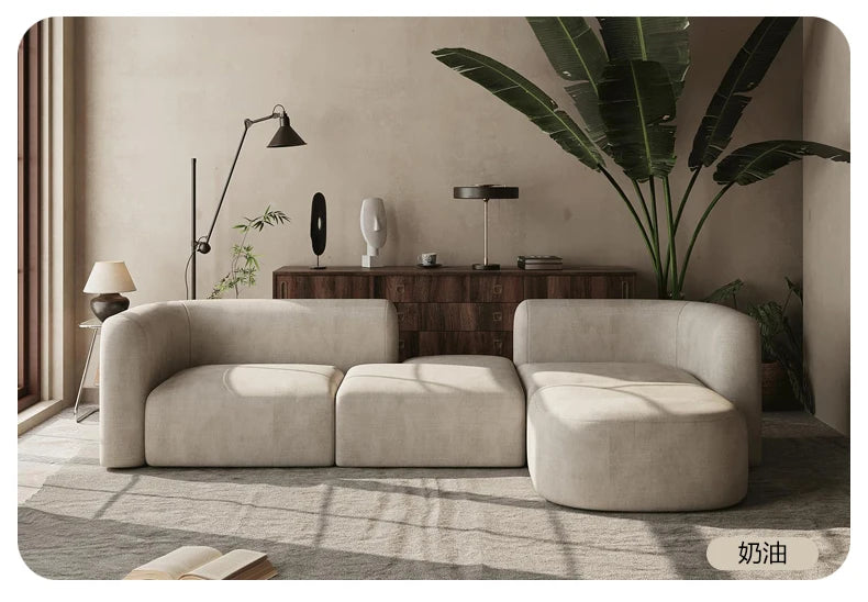 European Minimalist Luxury Living Room Sofa - Comfortable L-Shaped Velvet Sectional for Small Apartments