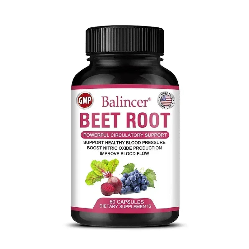 Organic Beetroot Capsules with Black Pepper Extract – Nitric Oxide Support, Blood Circulation & Energy Boost – 30/60/120 Capsules