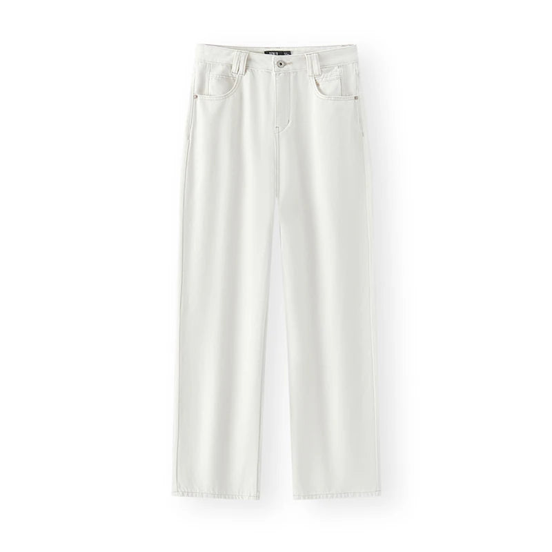 Semir Women’s 2025 Winter Wide-Leg Fleece-Lined Jeans – Full-Length Hong Kong Style Trousers