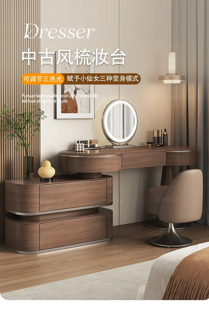 Luxury Modern Bedroom Dressing Table with Mirror, Makeup Stool, and Storage Drawers