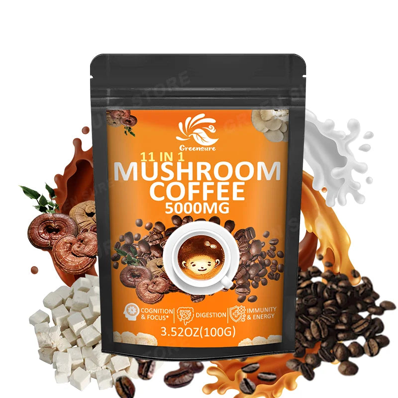 Mushroom Coffee With 11 Superfood Mushrooms including Lion's Mane, Reishi, Chaga, Cordyceps For Energy, Focus, Memory & Immunity