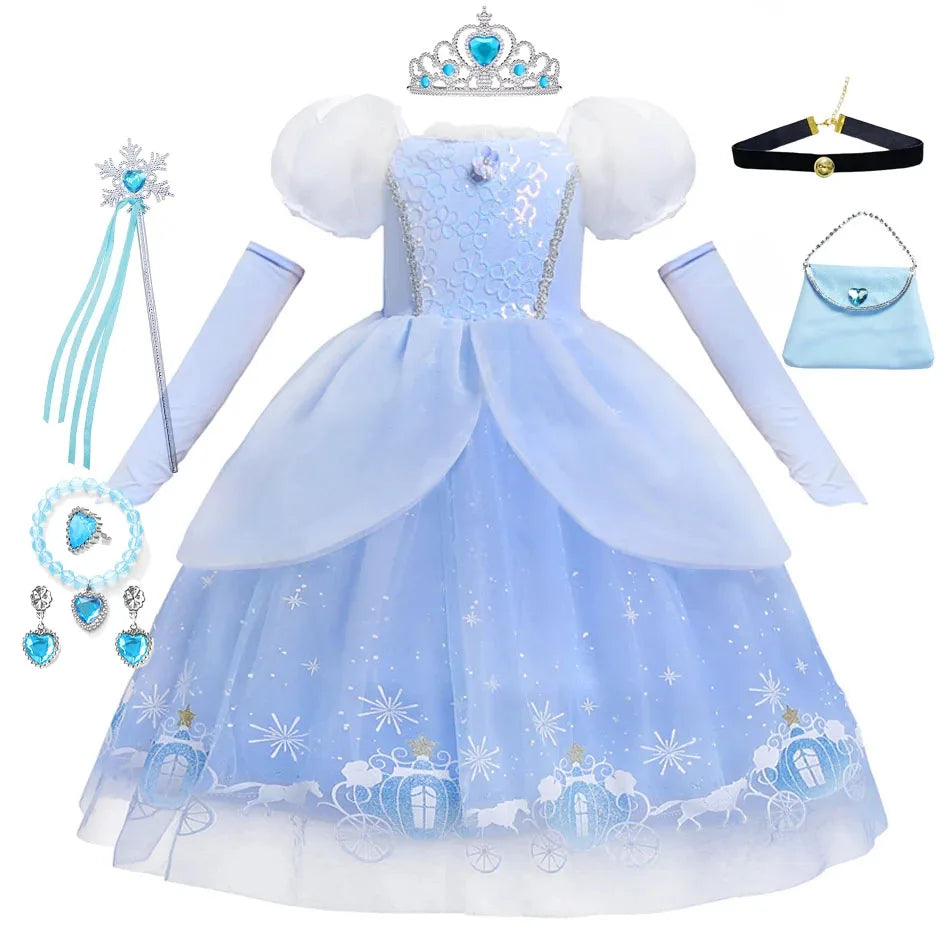 Cinderella Princess Cosplay Dress for Girls – Ball Gown Sequin Tutu Puff Mesh Summer Dress for Birthday & Carnival