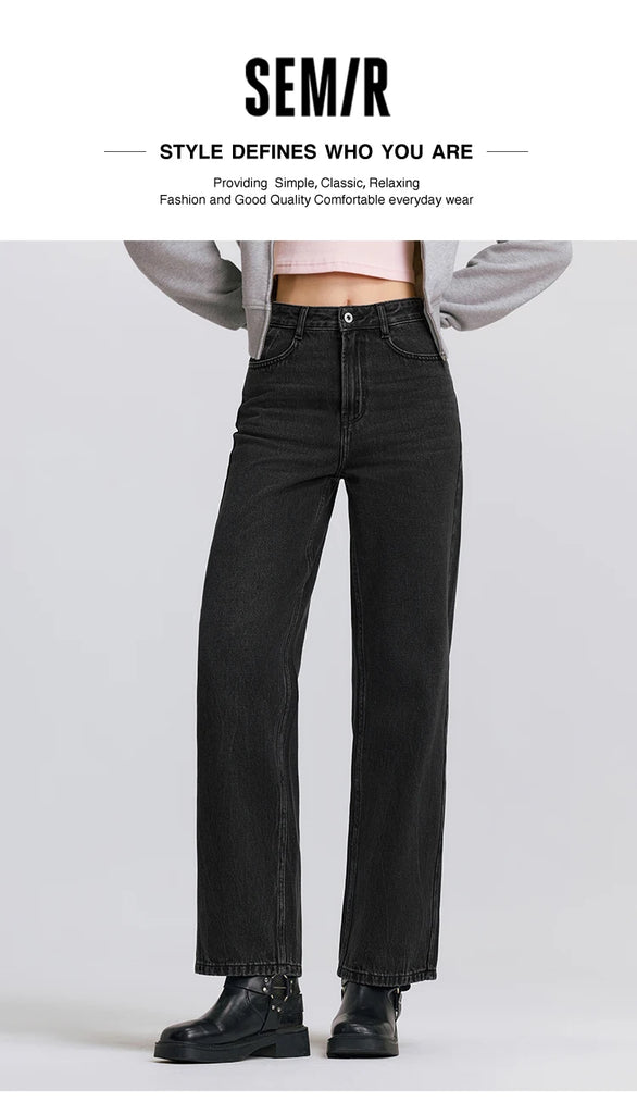 Semir Women’s Vintage Wide-Leg Jeans 2025 Spring Soft Cotton Denim Trousers