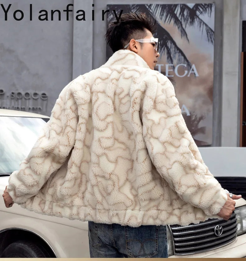 Nature Wool Men’s Real Fur Shearling Coat – Winter Leather Jacket, Loose Fit, Short Style