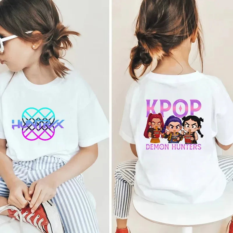 K-Pop Korean Wave Demon Hunter Kids 100% Cotton T-Shirt – Summer Street Style Cartoon Tee for Boys and Girls