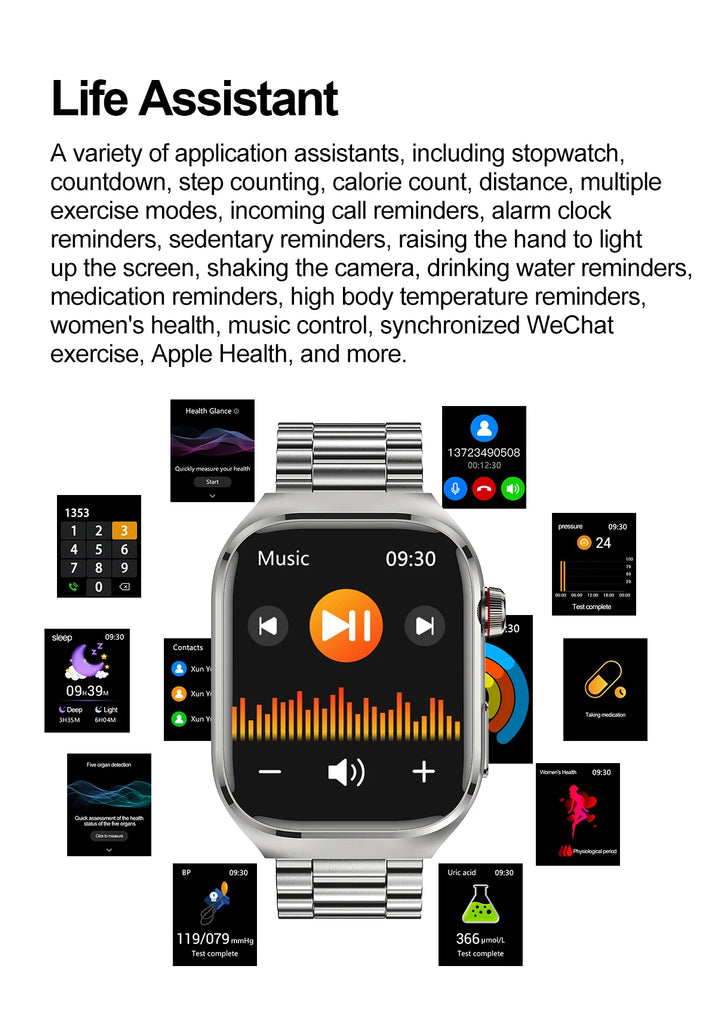GUHUAVMI Micro Physical Examination Smart Watch with ECG, Uric Acid & Five-Organ Health Monitoring
