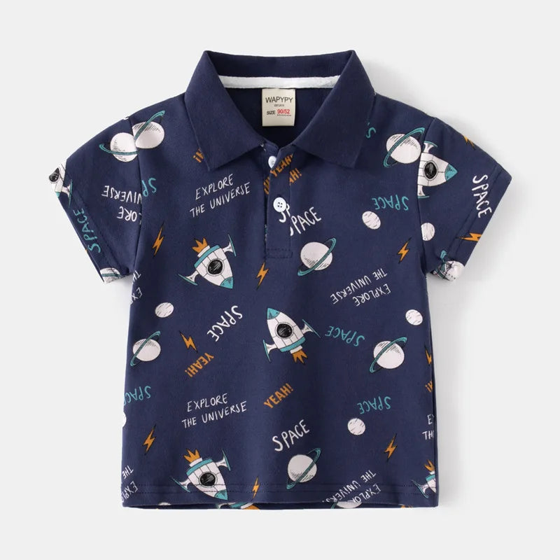 Fashion Kids Boys Polo Shirt – Luxury Stand Collar Summer Tee, Soft Breathable Cotton