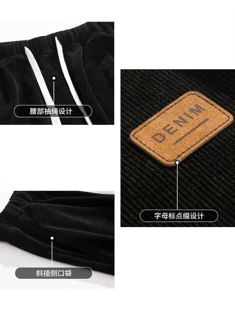 Men’s Corduroy Casual Pants Loose Fit Baggy Streetwear Trousers with Drawstring