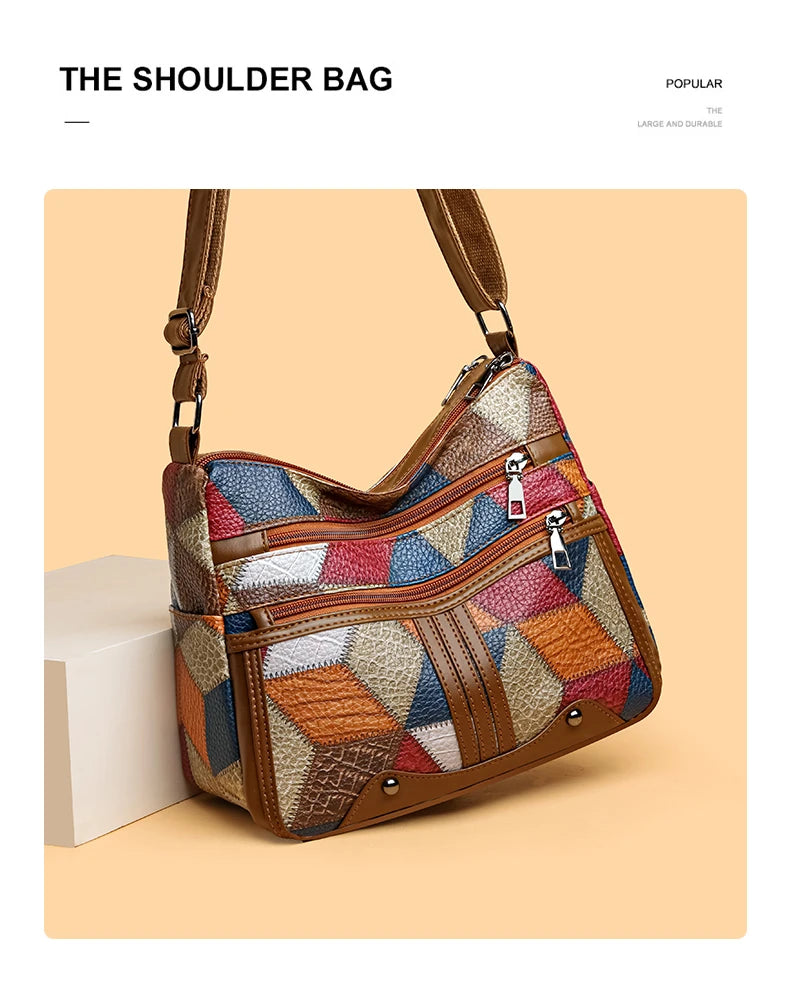 Vintage PU Leather Armpit Shoulder Bag for Women – Geometric Rivet Crossbody Satchel
