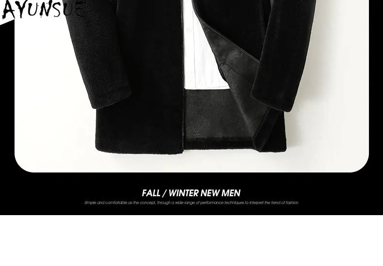 Men’s Winter Sheep Shearing Wool Jacket with Mink Fur Collar – Mid-Length Casual Coat