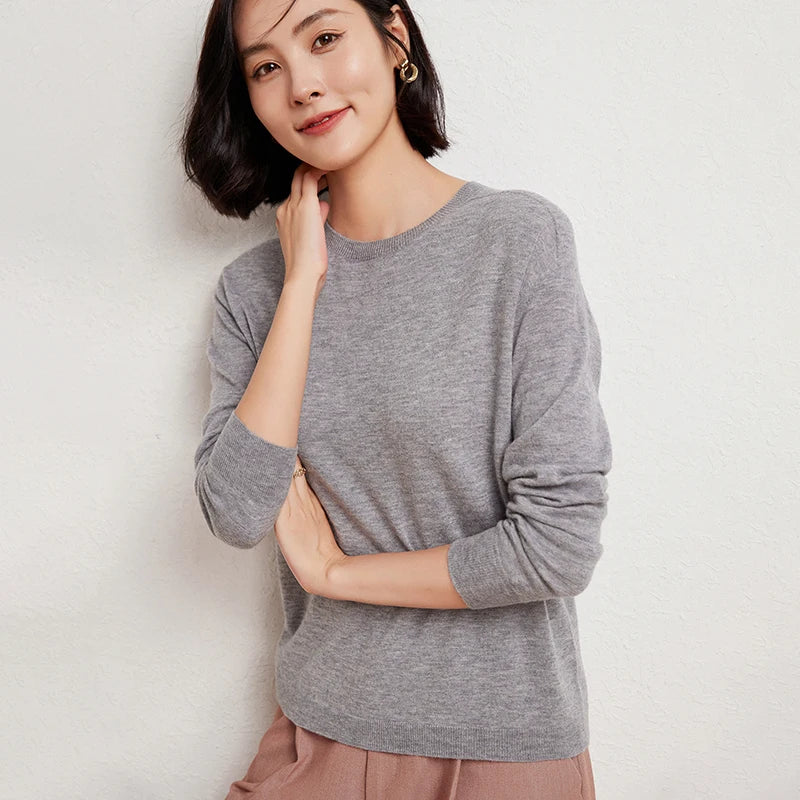 WinvyNee Women's 100% Wool Ribbed Crew Neck Sweater – Slim Fit Winter Knit Pullover