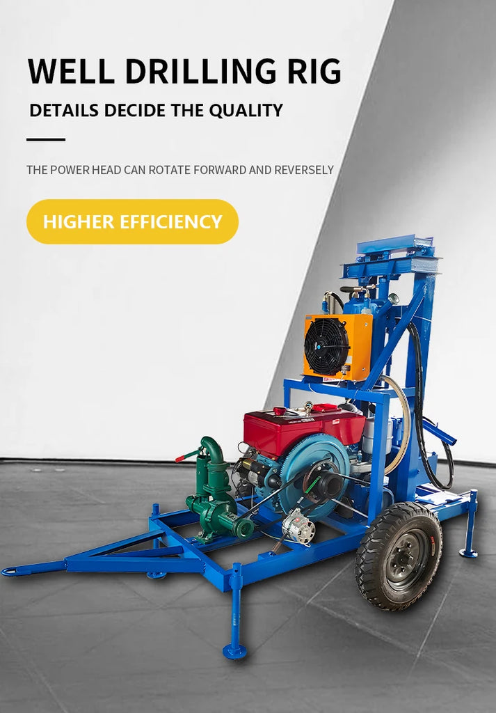 Well Drilling Rig Machine 22HP 25HP Petrol Diesel Mini Rotary Water Well Drilling Rig 100M–300M Borehole Drill with Crawler Option