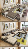Modern U-Shaped Fabric Sofa Set with USB & Stools – Living Room Couch, Customizable Colors thumbnail 17