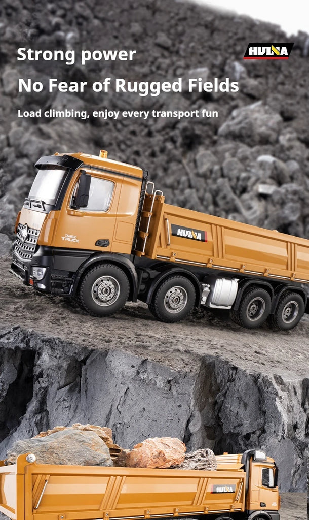 536 12-Channel 1:14 Alloy Remote Control 8-Wheel Heavy-Duty Engineering Dump Truck Toy with Lights