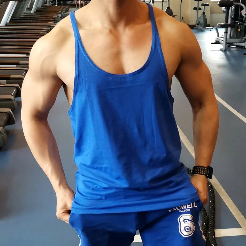 Men’s Gym Workout Bodybuilding Tank Top Y-Back Lightweight Muscle Fit Stringer Vest